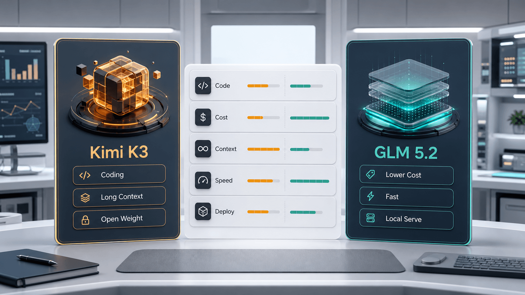 Kimi K3 vs GLM 5.2 AI model comparison cover