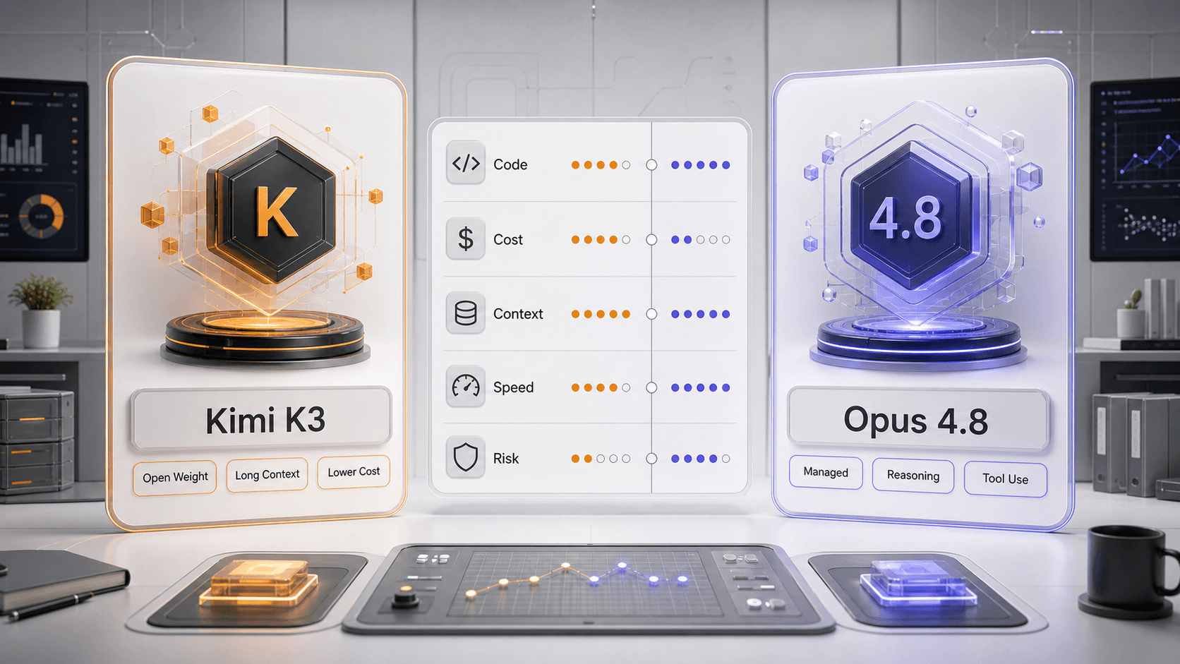 Kimi K3 vs Opus 4.8 AI model comparison cover